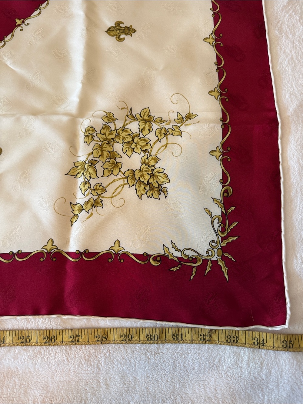 Silk Square Scarf in gold, wine & Cream